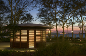 Bosque kiosk at sunset